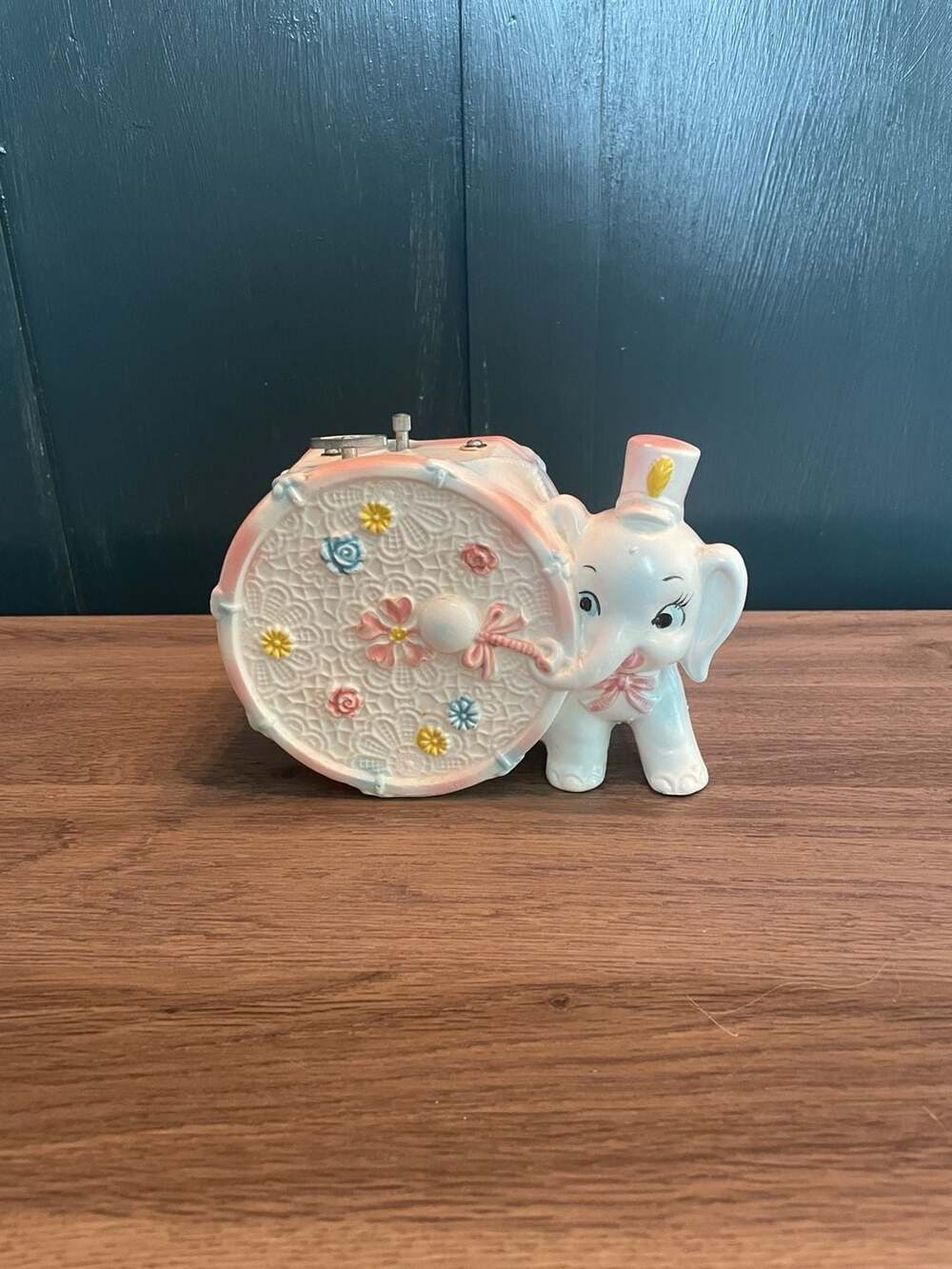 Napcoware Vintage Elephant Planter and Music Box Ceramic Drum C-8290